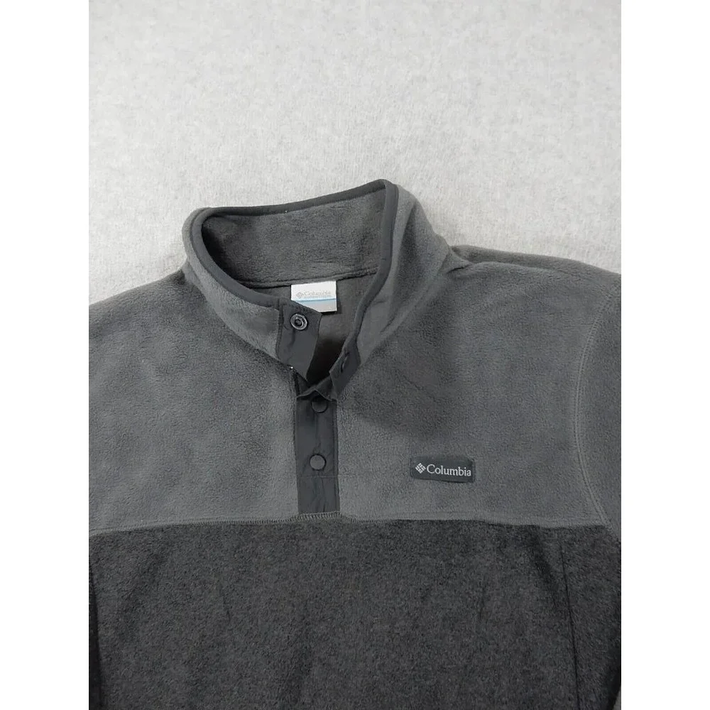 Columbia‎ 2 Tone Logo Fleece 4 Snap Pullover Sweater (Men's Large) Gray
